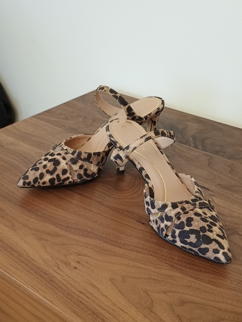 Cole Haan Leopard Print Pointed-Toe Kitten Heel Slingback Pumps